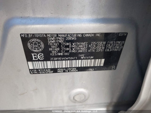 Toyota 2ar-fe 2014 2T3DFREV4EW159471 Image 9