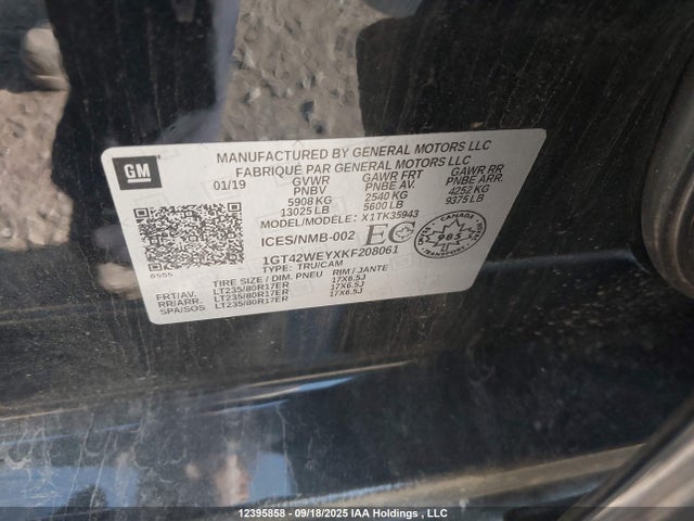 1GT42WEYXKF208061 GMC l5p - di, duramax, gen 5 var. 1