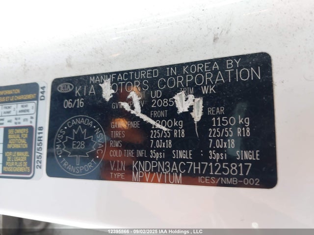 KNDPN3AC7H7125817 KIA gdi theta ii
