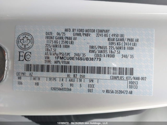 1FMCU0E16SUB38779 Ford dura pfi atk