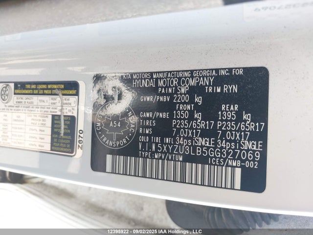 5XYZU3LB5GG327069 Hyundai gdi theta ii
