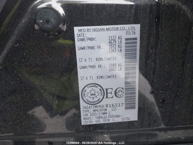 5N1AT2MV4GC816517 Nissan Rogue