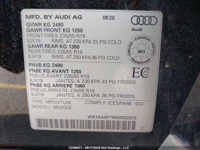 Audi 2021 2021 WA1AAAFY5M2002075 Image 9