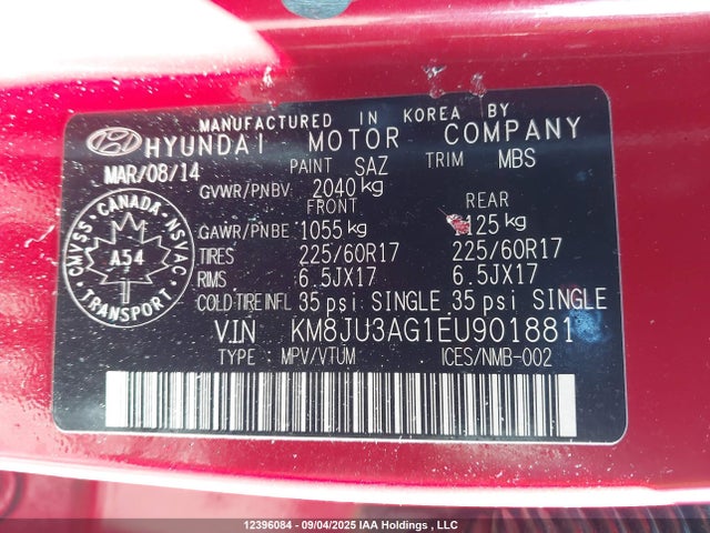 KM8JU3AG1EU901881 Hyundai gdi theta ii