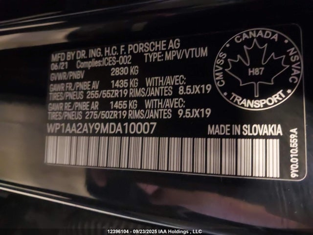 Porsche Cayenne 2021 WP1AA2AY9MDA10007 Image 9