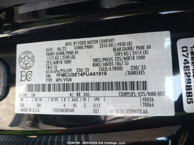 1FMCU0E14PUA61918 Ford dura pfi atk