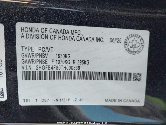 Honda lfc3 2026 2HGFE4F80TH000338 Image 9