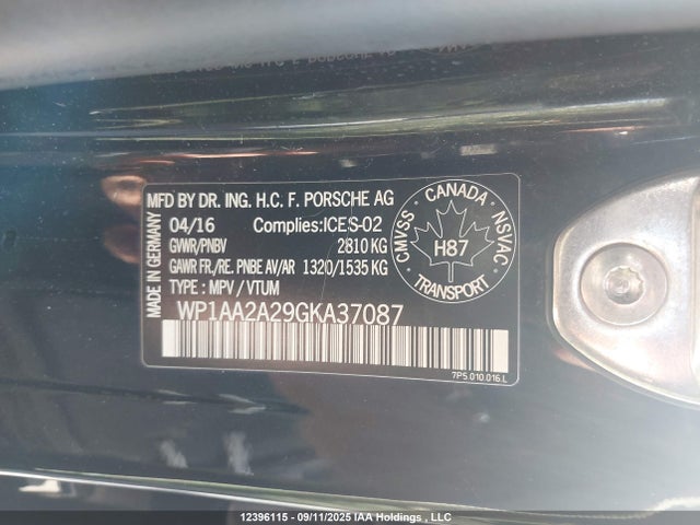 Porsche Cayenne 2016 WP1AA2A29GKA37087 Image 9