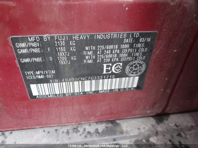 4S4BSCNC7G3321710 Subaru 2.5l c0