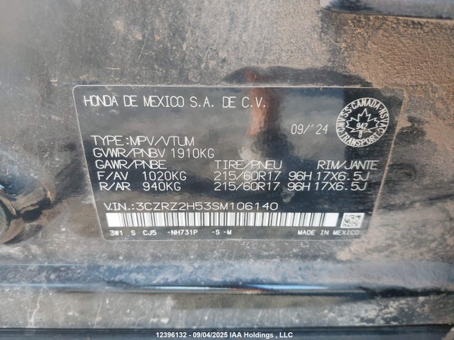3CZRZ2H53SM106140 Honda k20z5