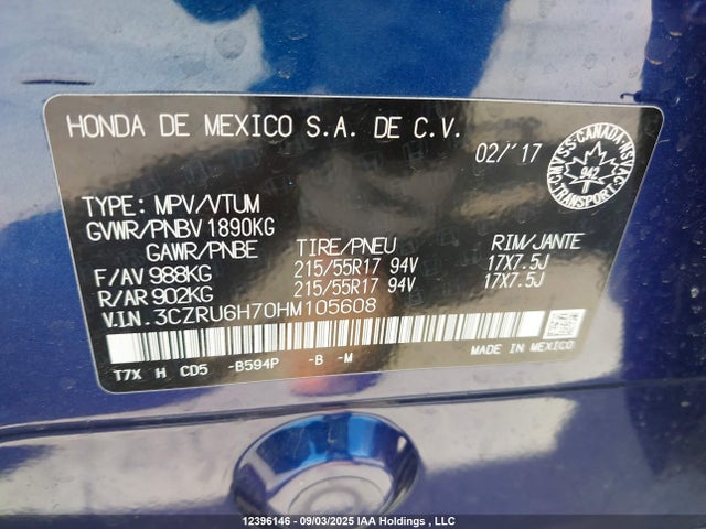 3CZRU6H70HM105608 Honda r18z9