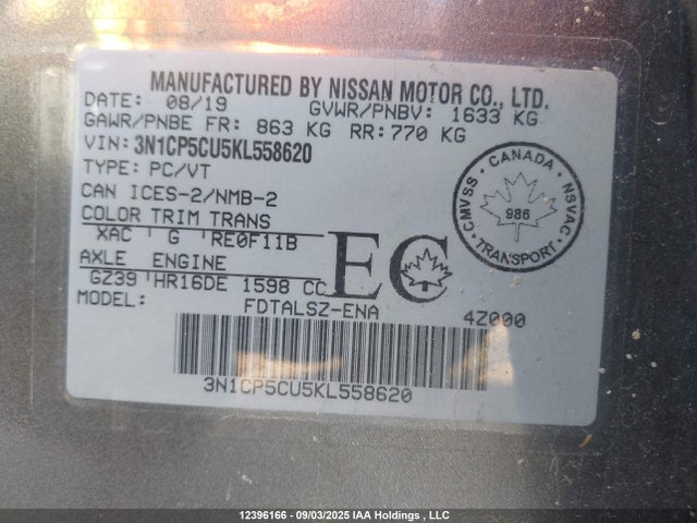 Nissan Kicks 2019 3N1CP5CU5KL558620 Image 19