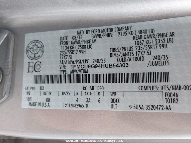 1FMCU9G94HUB54303 Ford Escape
