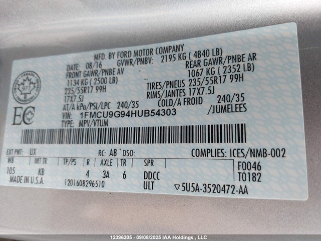 1FMCU9G94HUB54303 Ford Escape