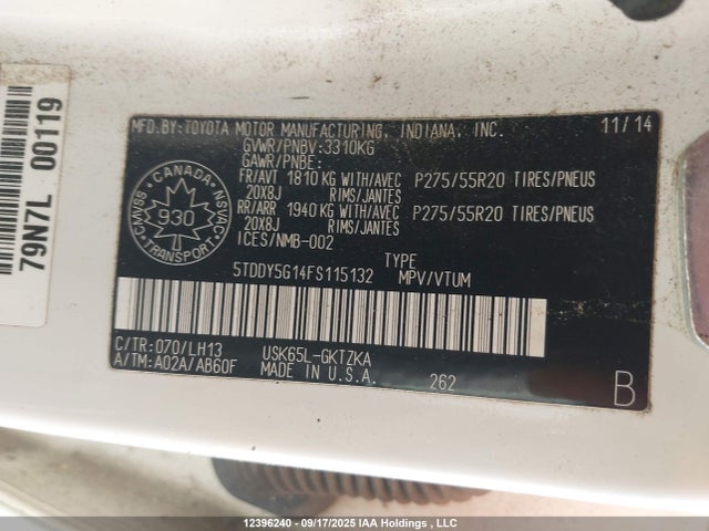 5TDDY5G14FS115132 Toyota 3ur-fe