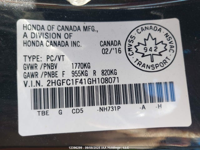 2HGFC1F41GH108071 Honda l15b7