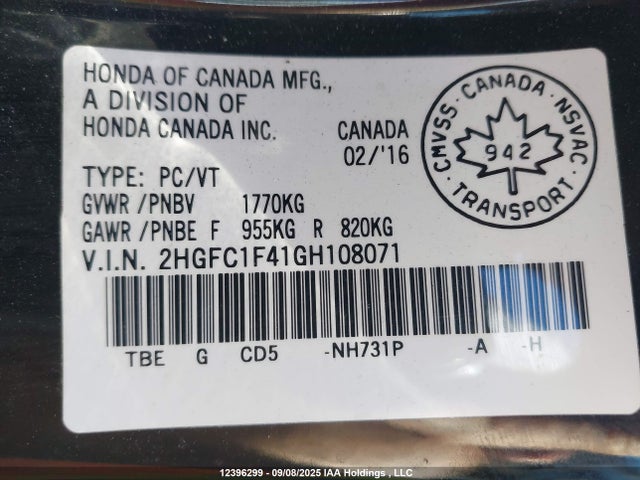 2HGFC1F41GH108071 Honda l15b7