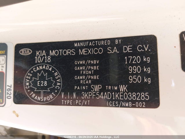 3KPF54AD1KE038285 KIA mpi nu