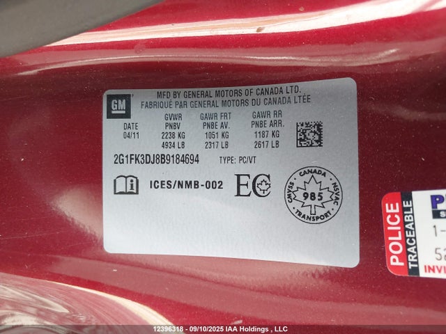 2011 Chevrolet Camaro 2ss მანქანა იყიდება აუქციონზე, vin: 2G1FK3DJ8B9184694, აუქციონის ნომერი: 12396318