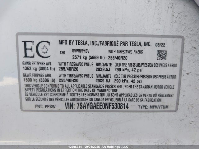 7SAYGAEE0NF530814 Tesla Model Y