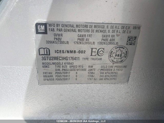 3GTU2MEC3HG176411 GMC l83 -spark ignited direct injection, variable valve timing, afm, e85 max, alum