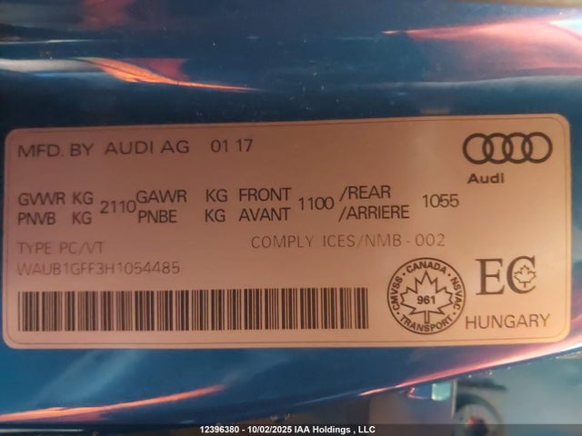 Audi 2017 2017 WAUB1GFF3H1054485 Image 9