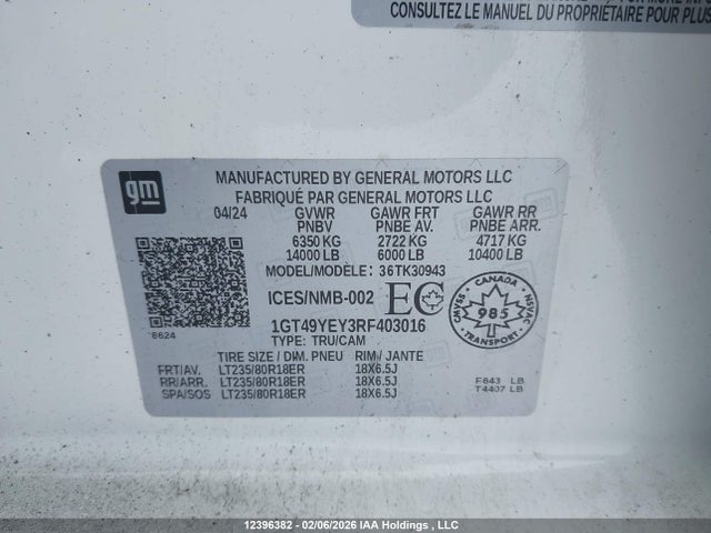 12396382 :رقم المزاد ، 1GT49YEY3RF403016 vin ، 2024 Gmc Sierra 3500hd Denali Ultimate مزاد بيع