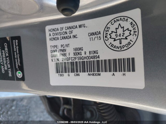 Honda k20c2 2016 2HGFC2F59GH004894 Image 9