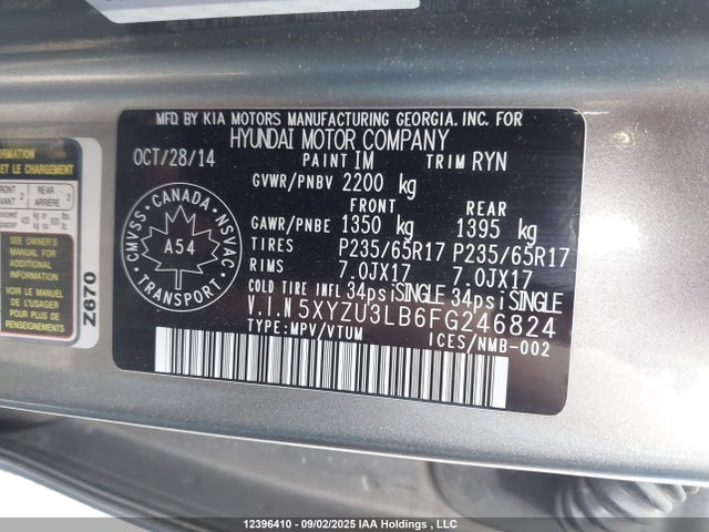 5XYZU3LB6FG246824 Hyundai dohc gdi theta ii