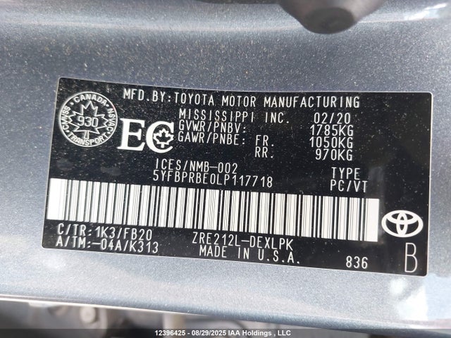 5YFBPRBE0LP117718 Toyota 2zr-fae
