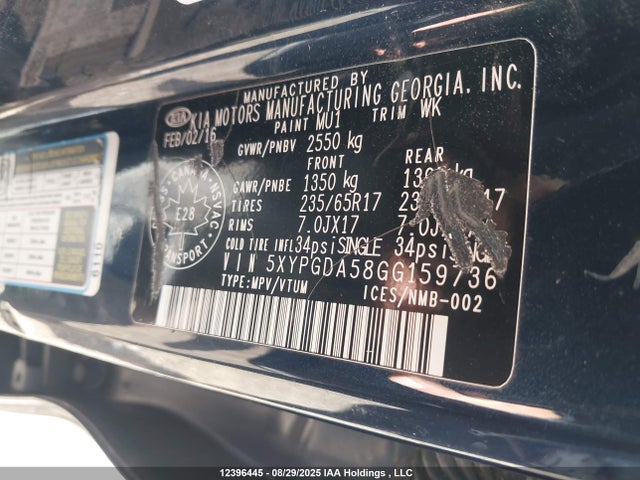 5XYPGDA58GG159736 KIA dohc gdi lambda ii