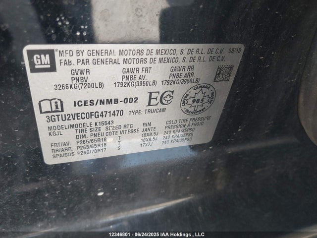 3GTU2VEC0FG471470 GMC l83 - vvt, active fuel management, aluminum