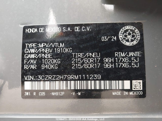 3CZRZ2H79RM111239 Honda k20z5