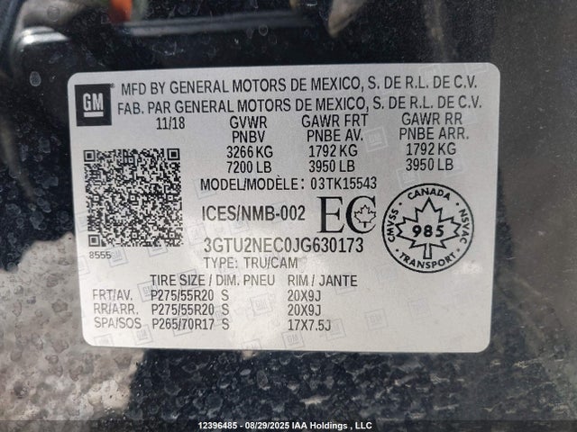 3GTU2NEC0JG630173 GMC l83 -spark ignited direct injection, variable valve timing, afm, e85 max, alum