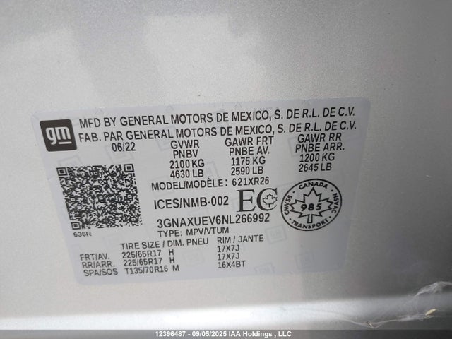 3GNAXUEV6NL266992 Chevrolet lyx