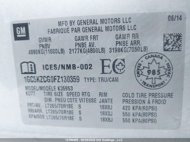 1GC5KZCG0FZ130359 Chevrolet l96