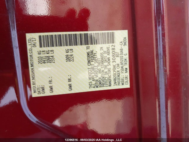 1N4BZ0CP0HC308082 Nissan 2017
