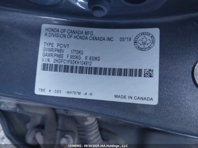 Honda l15b7/l15by 2019 2HGFC1F92KH104812 Image 9