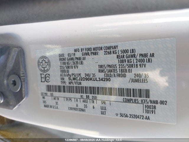 5LMCJ2D90KUL34290 Lincoln 2.0l ecoboost