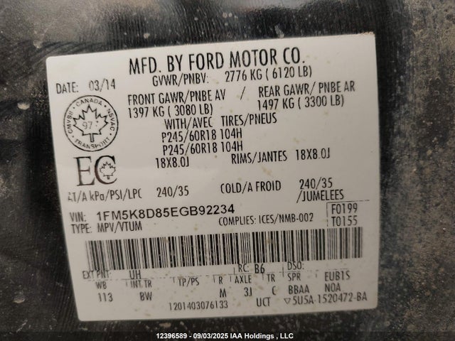 Ford 2014 2014 1FM5K8D85EGB92234 Image 9