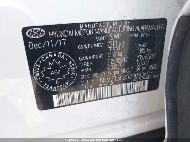 5NMZT3LB5JH093693 Hyundai SANTA FE SPORT
