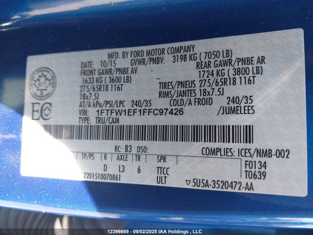 Ford F-150 2015 1FTFW1EF1FFC97426 Image 9