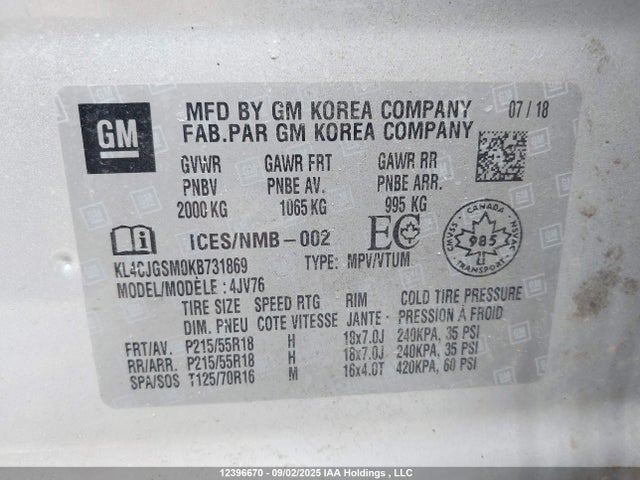 KL4CJGSM0KB731869 Buick le2 - direct injection, variable valve timing, alum, gen 1