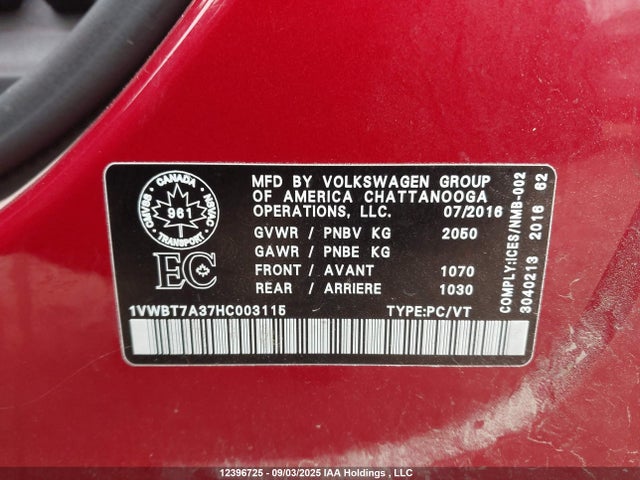 1VWBT7A37HC003115 Volkswagen 1.8 tsi