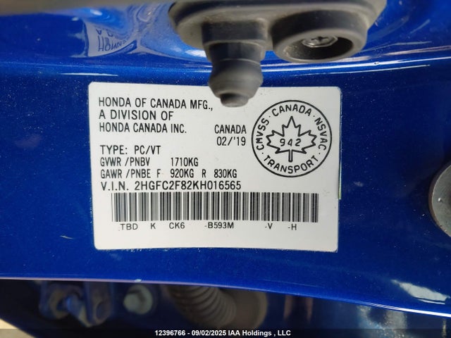 Honda k20c2 2019 2HGFC2F82KH016565 Image 9