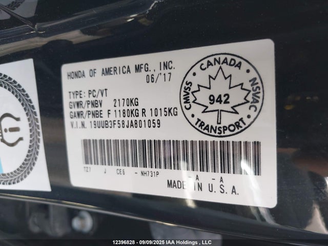 Acura j35y6 2018 19UUB3F58JA801059 Image 9