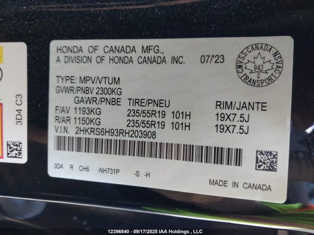 2HKRS6H93RH203908 Honda lfc3