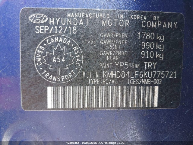 KMHD84LF6KU775721 Hyundai mpi nu