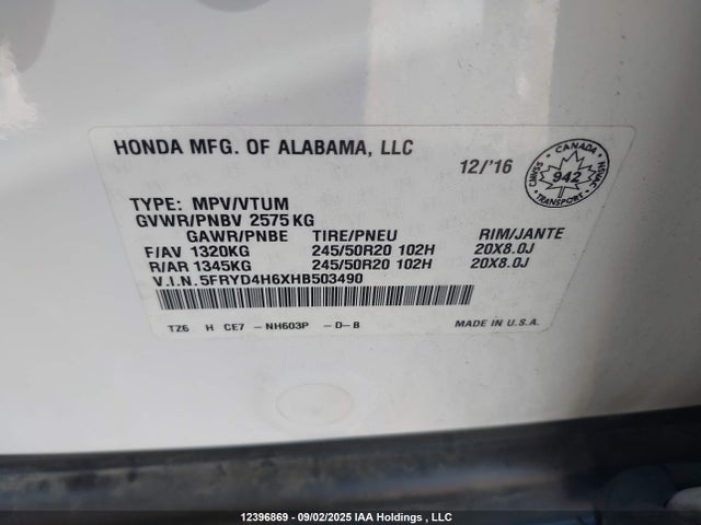 Acura j35y5 2017 5FRYD4H6XHB503490 Image 9