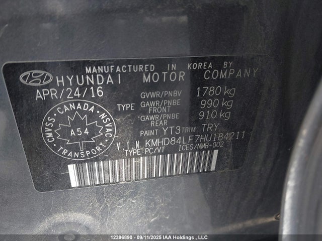 KMHD84LF7HU184211 Hyundai Elantra